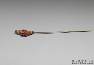 图片[2]-Gilt hairpin decorated with a seed pearl and  coral seed beads arrayed in the form of “double happiness” character, Qing dynasty (1644-1911)-China Archive